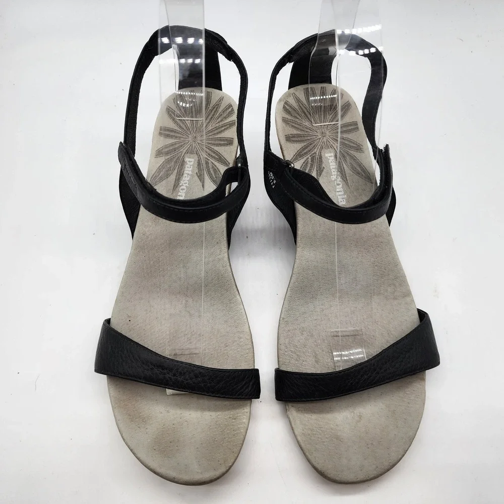 Patagonia Maha Wedge Sandals Women's 9.5 Black Leather Cork Ankle Strap